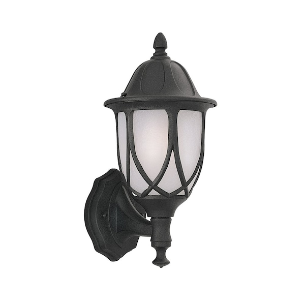 Designers Fountain Capella 18 in 1Light Black Outdoor Wall Lantern with Satin Crackled Glass Shade 2868-BK - main